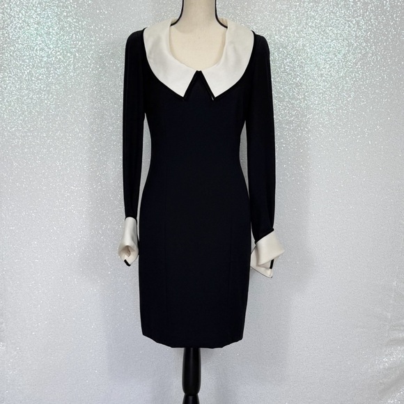 Louis Feraud black dress with white collar and embellished cuffs, size 8 women’s - Picture 12 of 16